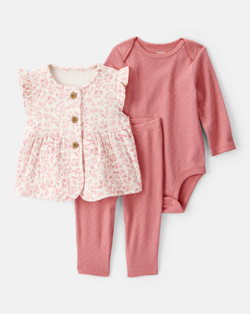 Baby 3-Piece Floral Little Vest Set - Pink, 