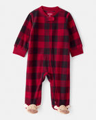 Baby Plaid Print Reindeer Christmas Loose Fit Long-Sleeve Sleep & Play - Red, image 1 of 5 slides