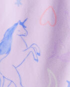 Girls Unicorn Print Loose Fit Long-Sleeve Zip-Up 1-Piece Pajamas - Purple, image 2 of 3 slides
