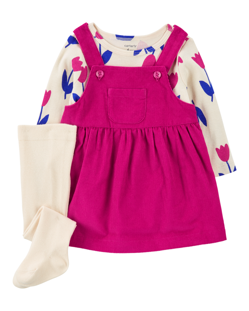 Baby 3-Piece Tulip Tee & Corduroy Jumper Set, image 1 of 5 slides