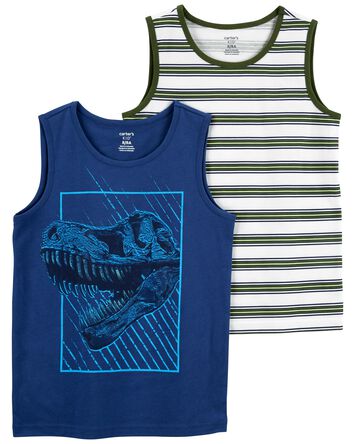 Kid Boy 2-Pack Blue Dino Tank Tops, 