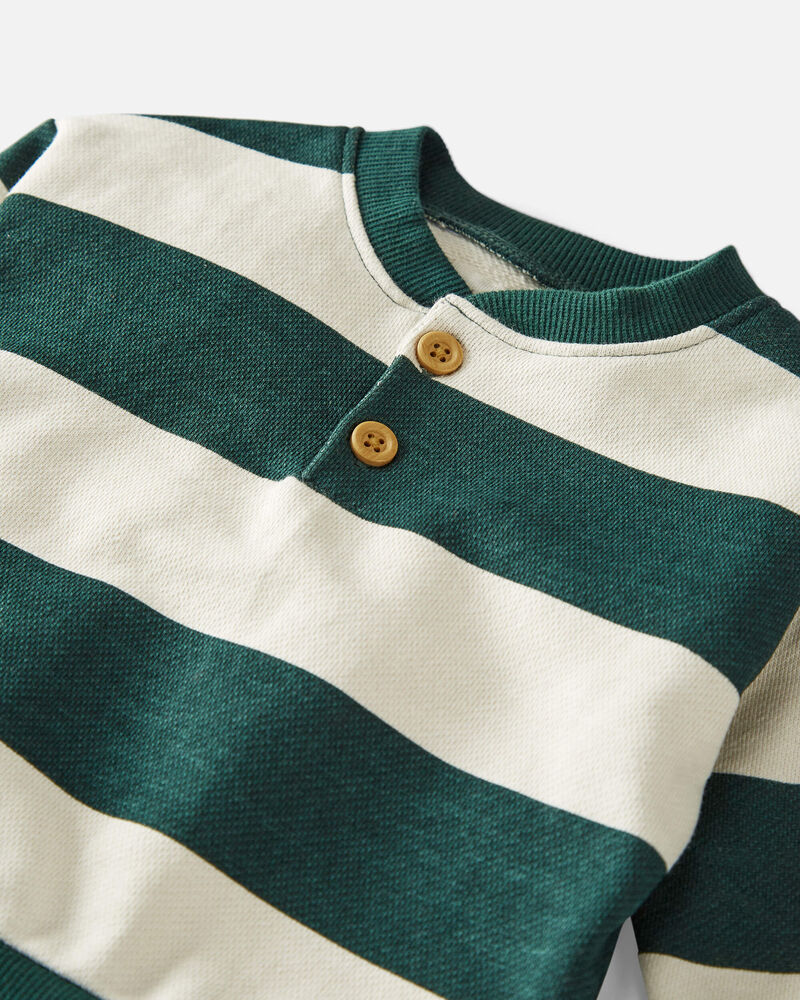 Baby Organic Cotton Fleece Henley in Stripes, image 2 of 3 slides