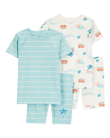 Toddler Palm Tree Print Snug Fit 4-Piece Pajamas, 