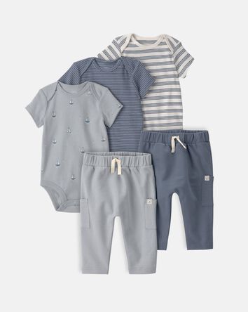 Baby 5-Piece Organic Cotton Bodysuits & Joggers in Sail Away Print, 