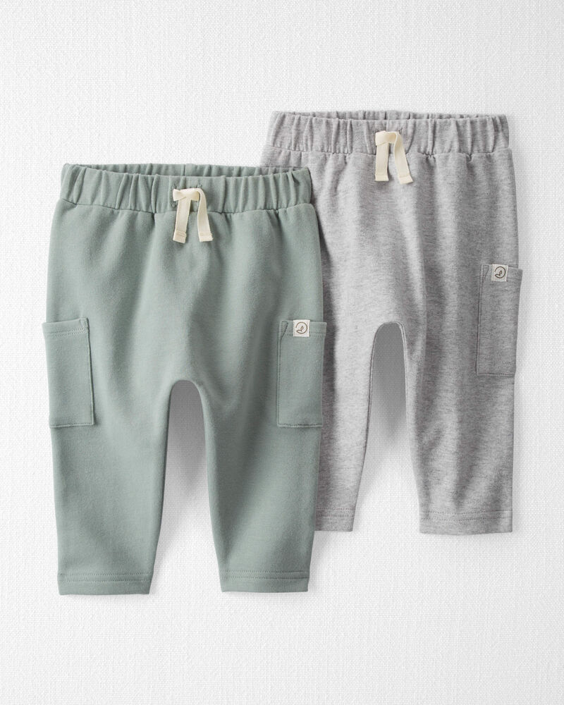 2-Pack Organic Cotton Pants in Sage Pond & Heather Grey, image 1 of 4 slides