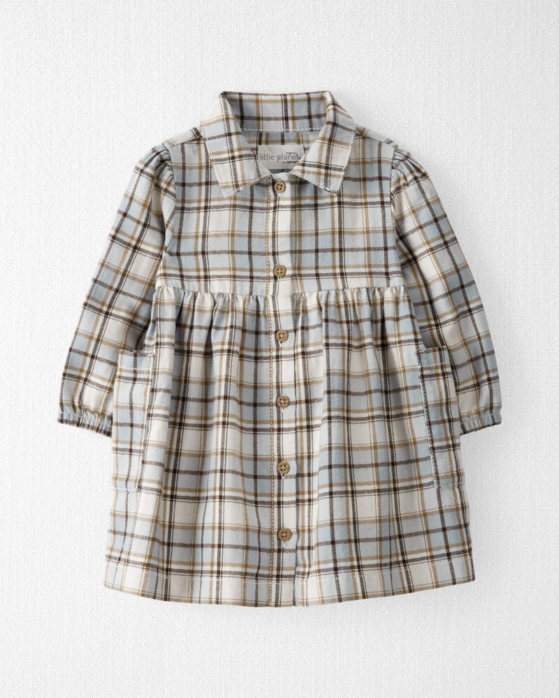 Baby Organic Cotton Herringbone Button-Front Dress in Plaid, image 1 of 6 slides