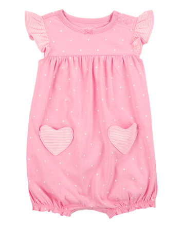 Baby Girl Heart Short-Sleeve Cotton Romper - Pink, 