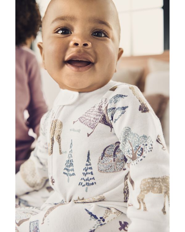 Woodland Animals on Sweet Cream Baby Organic Cotton 2Way Zip Sleep