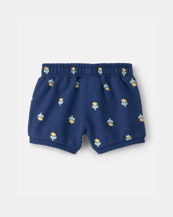 Baby Girl Floral French Terry Shorts - Navy Blue, 