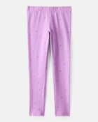 Girls Heart Print Cotton Pull-On Stretch Leggings - Purple, image 2 of 4 slides