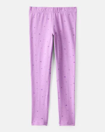 Girls Heart Print Cotton Pull-On Stretch Leggings - Purple, 