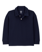 Toddler Pique Long-Sleeve Polo Shirt - Navy, image 1 of 3 slides