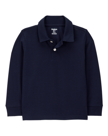 Toddler Pique Long-Sleeve Polo Shirt - Navy, 
