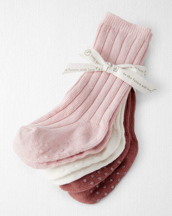 Baby Girl 3-Pack Knee-High No-Slip Socks Made with Organic Cotton, 