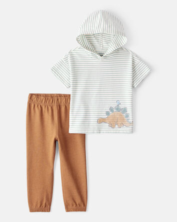 Toddler 2-Piece Dinosaur Striped Hooded Tee & Jogger Set, 