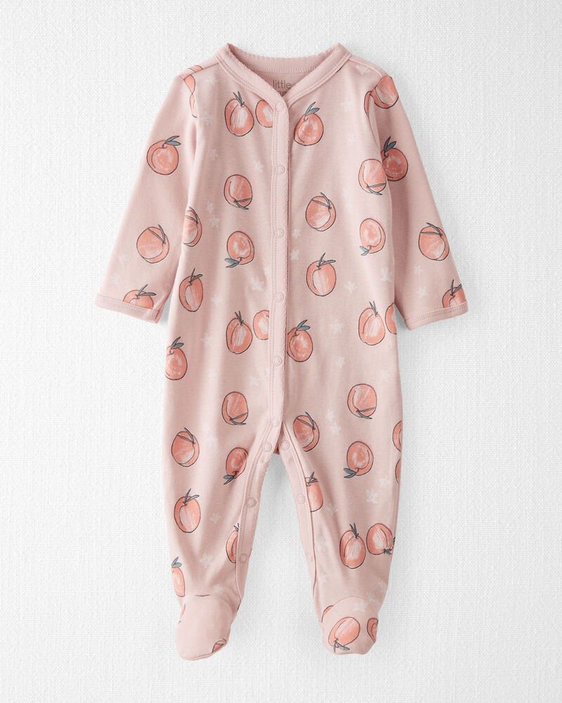 Baby Organic Cotton Sleep & Play Pajamas in Peach Print, image 1 of 5 slides
