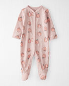 Baby Organic Cotton Sleep & Play Pajamas in Peach Print, image 1 of 5 slides