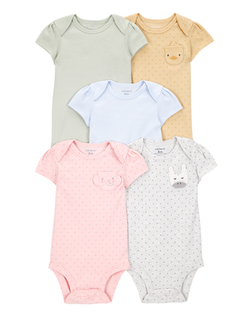 Baby 5-Pack Animal Short-Sleeve Cotton Bodysuits, 