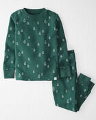 Toddler Waffle Knit Pajamas Set Made with Organic Cotton in Evergreen Trees, image 1 of 4 slides