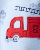 Baby Boy Firetruck Print Loose Fit Long-Sleeve 2-Way Zip 1-Piece Pajamas - Blue, image 4 of 5 slides