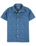 Kid Shark Print Button-Front Short Sleeve Shirt, image 1 of 3 slides