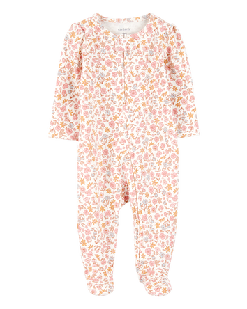 Baby Floral 2-Way Zip Cotton Sleep & Play Pajamas - Pink, 
