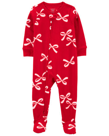 1-Piece Christmas Bow Fleece Footie Pajamas, 