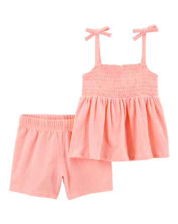 Kid 2-Piece Crinkle Jersey Tank & Short Set - Coral, 
