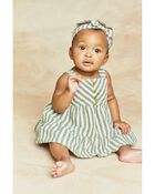 Baby 2-Piece Striped Linen Dress & Headwrap Set, image 2 of 6 slides