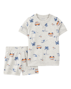Toddler  2-Piece Beach Print Short Set - Grey, image 1 of 3 slides