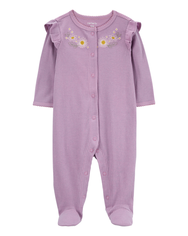Baby Floral Snap-Up Ribbed Sleep & Play Pajamas, image 1 of 3 slides
