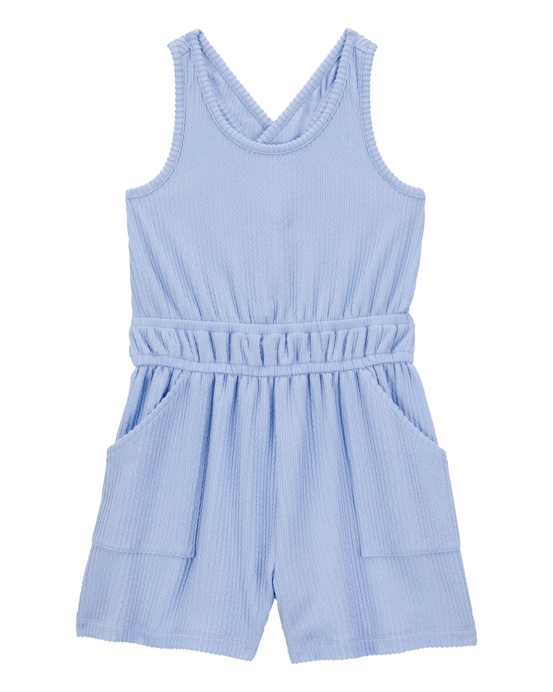 Kid Ribbed Textured Romper - Blue, image 1 of 4 slides