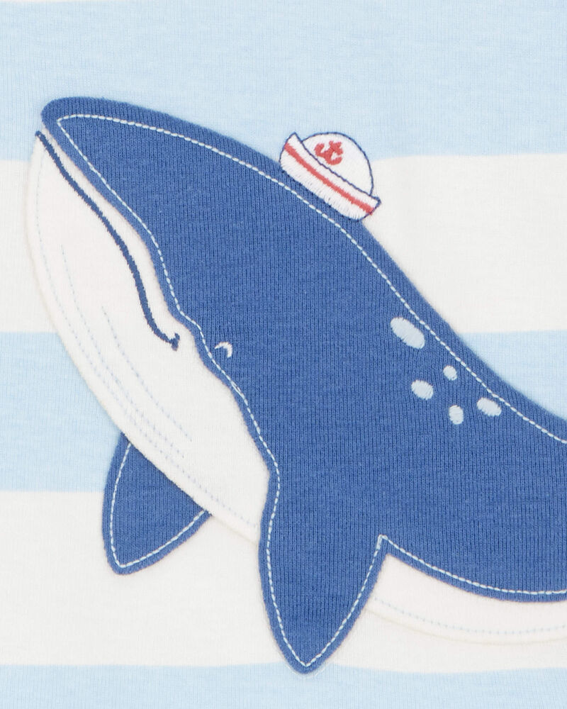 Baby Whale Striped Snug Fit Cotton 4-Piece Pajamas, image 3 of 4 slides