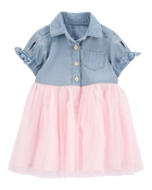 Baby Denim Shirt Dress With Tulle Skirt, image 1 of 4 slides