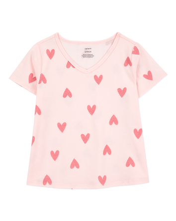 Kid Heart Print Short-Sleeve Fashion Top - Pink, 