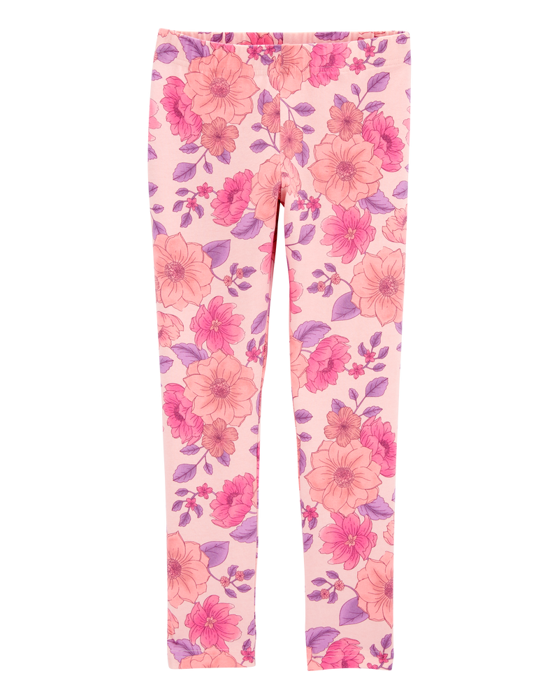 Kid Floral-Print Stretch Leggings - Pink, image 1 of 4 slides