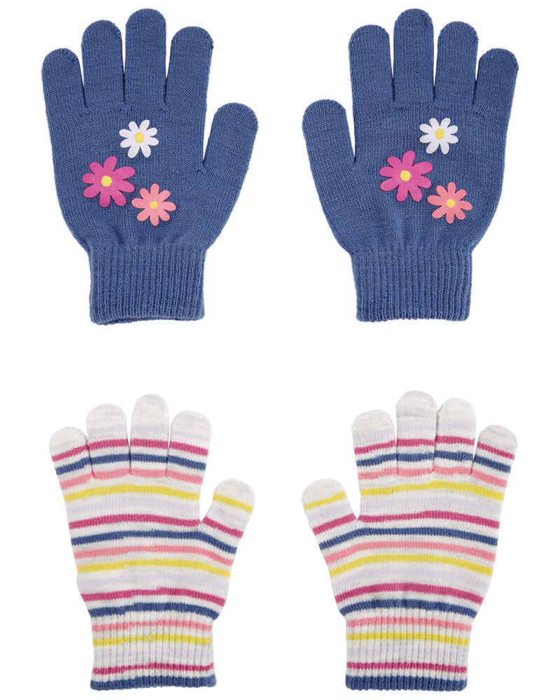 Kid 2-Pack Striped Floral Gripper Gloves, image 1 of 2 slides