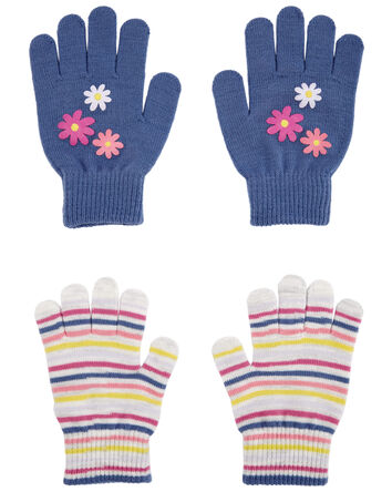 Kid 2-Pack Striped Floral Gripper Gloves, 
