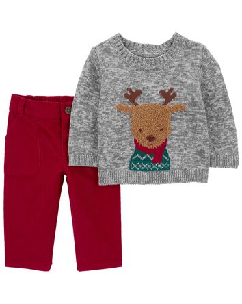 Baby 2-Piece Reindeer Sweater & Corduroy Pant Set, 