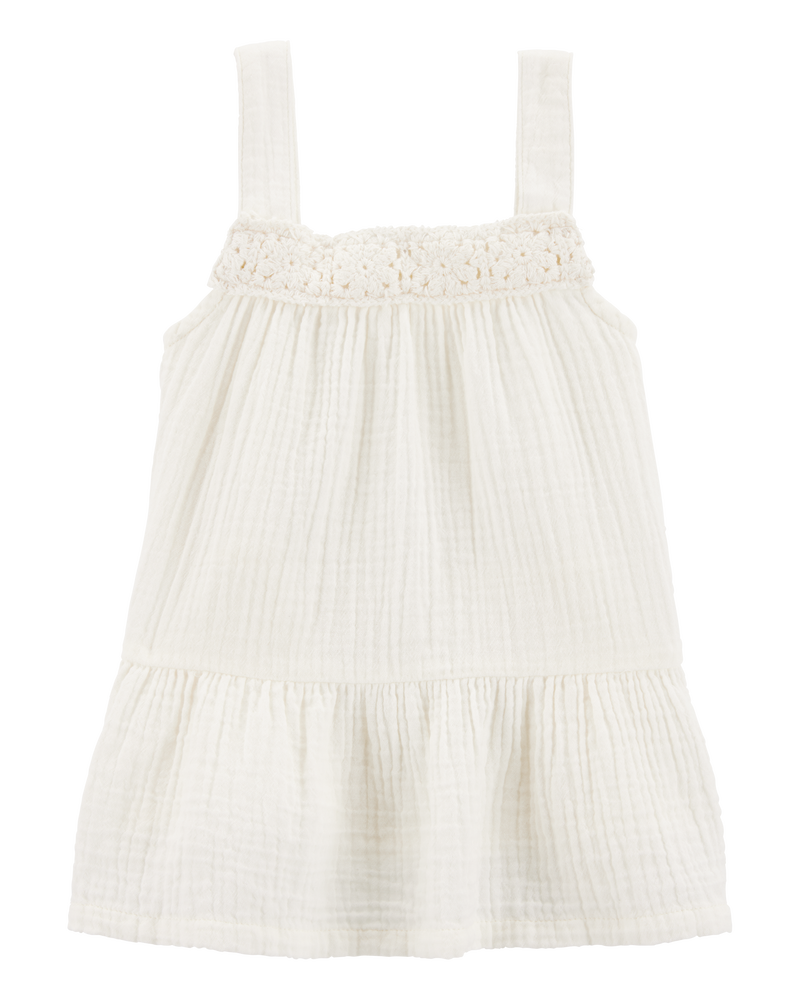 Toddler Gauze Crotchet Knit Tank - Ivory, image 1 of 3 slides
