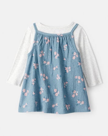 Baby Girl 2-Piece Floral Long-Sleeve Dress Set - Blue, 