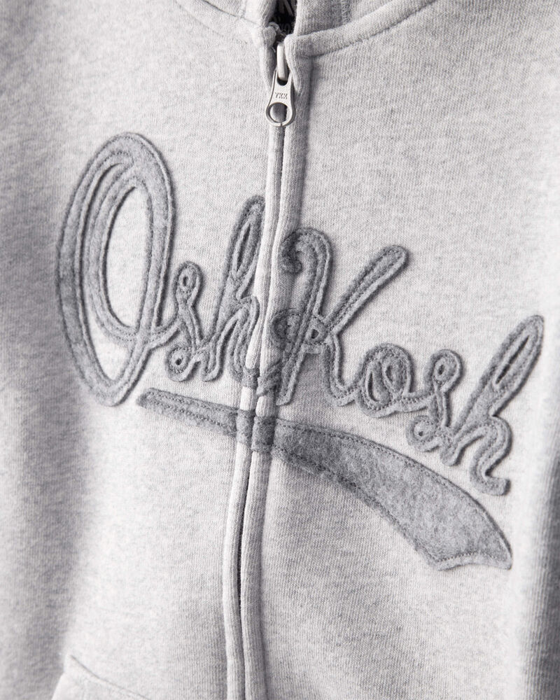 Boys OshKosh Fleece Logo Zip Jacket - Grey, image 2 of 4 slides