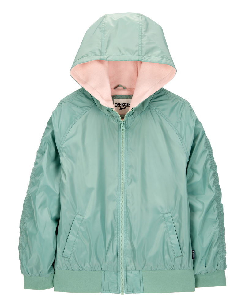 Girls Fleece-Lined Midweight Bomber Jacket - Green, image 1 of 3 slides