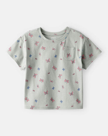 Toddler Girl Butterfly-Print Short-Sleeve Pocket Tee - Green, 