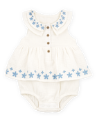 Baby Girl Floral Embroidered Bodysuit Dress - Ivory, image 1 of 3 slides