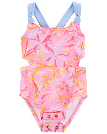 Baby Palm Print 1-Piece Cut-Out Swimsuit, 