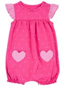 Pink - Baby Heart Pocket Cotton Romper