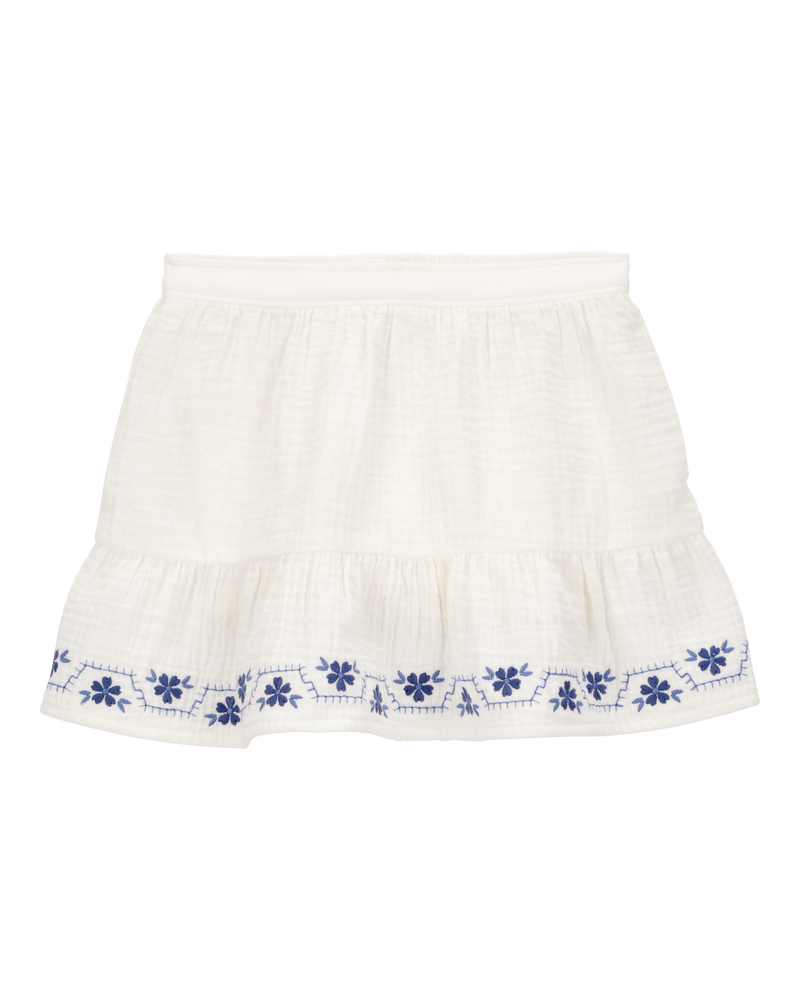 Toddler Floral Embroidered Gauze Skort - Ivory, image 1 of 6 slides