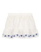 Toddler Floral Embroidered Gauze Skort - Ivory, image 1 of 6 slides