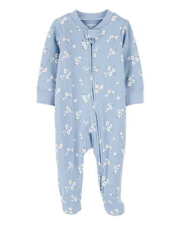 Baby Floral 2-Way Zip Cotton Sleep & Play Pajamas - Blue, 